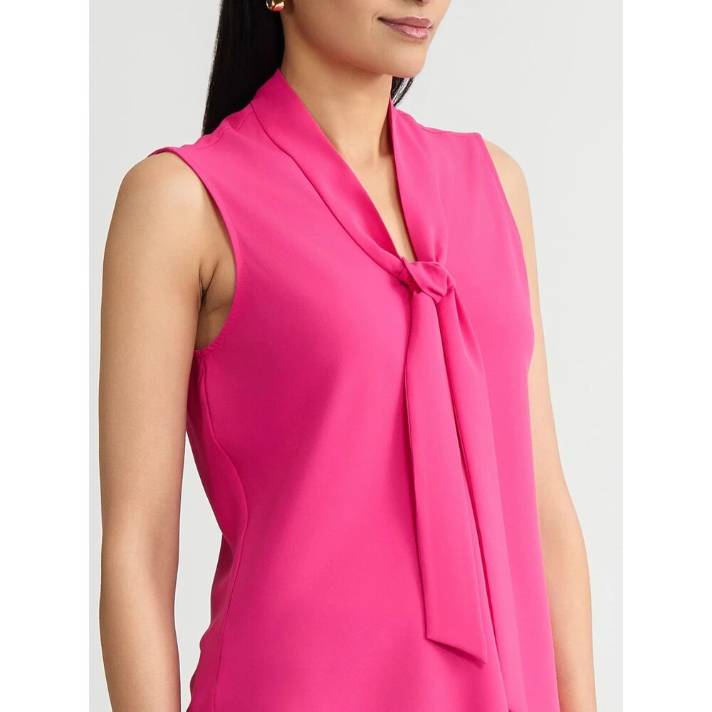 Anthropologie Tie-Neck Blouse Shirt Pink Womens Size XL Tank Top Magenta Pink